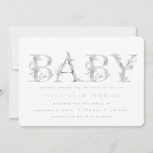 Moderne botanische geboorteaankondiging aankondiging (Voorkant)