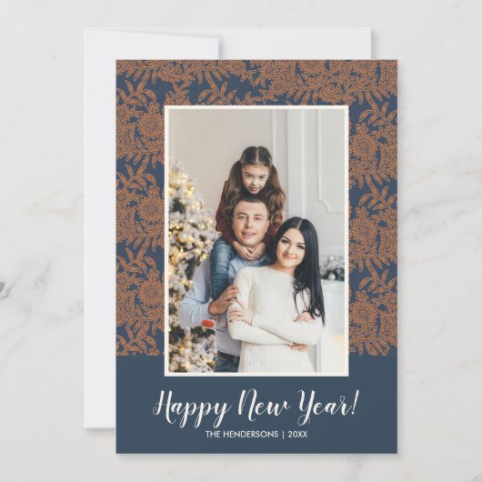 Moderne Botanische Gelukkig Nieuwjaar Familiefoto Feestdagenkaart (Voorkant)