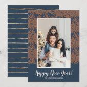 Moderne Botanische Gelukkig Nieuwjaar Familiefoto Feestdagenkaart (Voorkant / Achterkant)