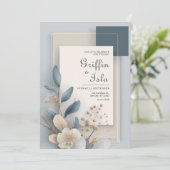 Moderne botanische geometrische blauwe en beige br kaart (Staand voorkant)