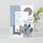 Moderne Botanische Geometrische Blauwe en Blush br Kaart (Staand voorkant)