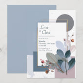 Moderne Botanische Geometrische Blauwe en Blush br Kaart (Voorkant / Achterkant)