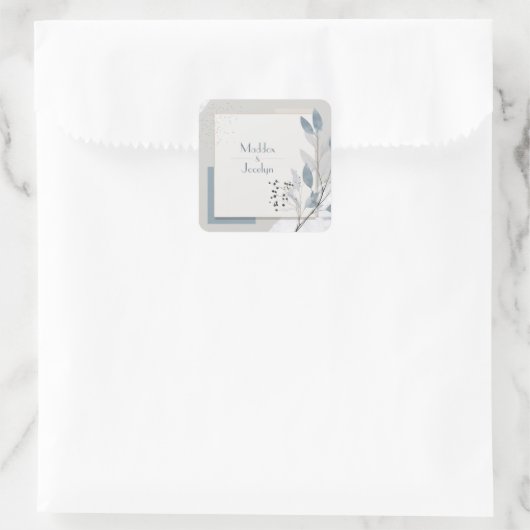 Moderne Botanische Geometrische Blauwe Neutrale Hu Vierkante Sticker (Tas)