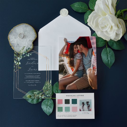 Moderne botanische geometrische bruiloft acryl uitnodigingen