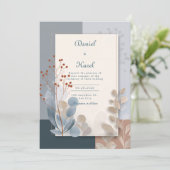 Moderne botanische geometrische terracotta blauwe kaart (Staand voorkant)