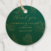 Moderne Botanische Gouden Bloemen Groen Dank u Bedankjes Labels (Voorkant)