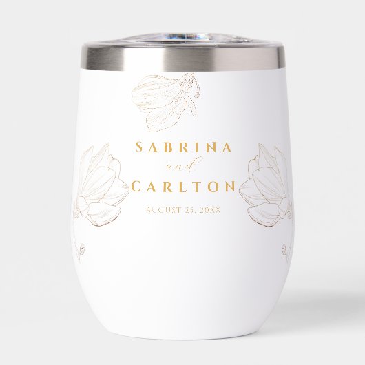 Moderne Botanische Gouden Natuur Bloemenbruiloft (Voorkant)