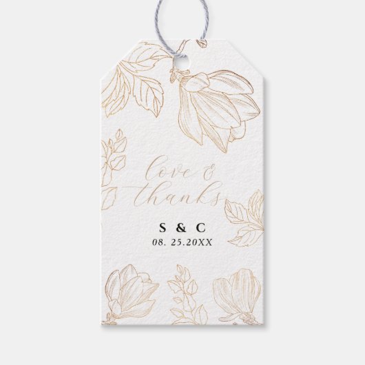 Moderne Botanische Gouden Natuur Bloemige Bruiloft Cadeaulabel (Voorkant)