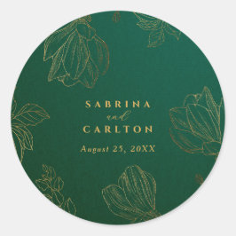 Moderne Botanische Gouden Natuur Bloemige Bruiloft Ronde Sticker