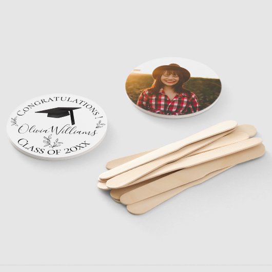 Moderne Botanische Graduation Cap Foto Handwaaier (Niet-gemonteerd)