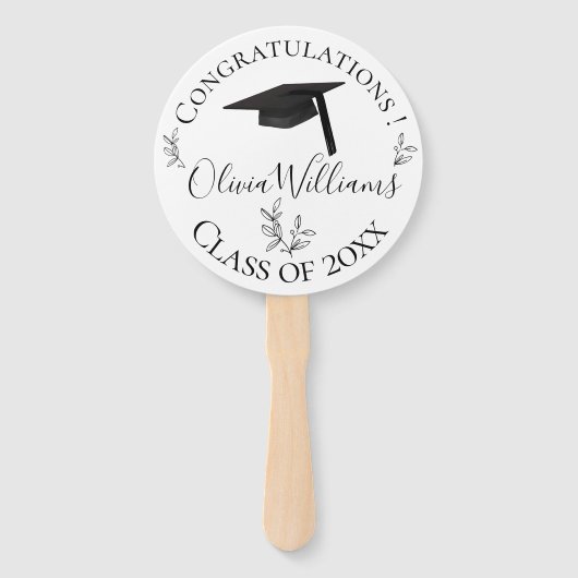 Moderne Botanische Graduation Cap Foto Handwaaier (Voorkant)
