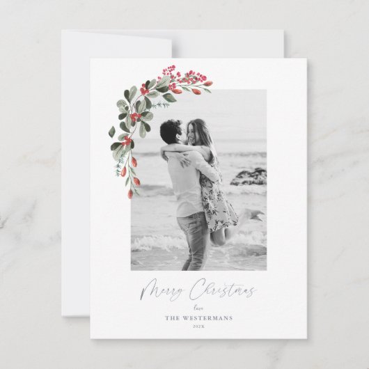 Moderne Botanische Greenery-fotokerstkaart Feestdagenkaart (Voorkant)