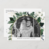 Moderne Botanische Greenery QR code foto bruiloft Aankondigingskaart (Voorkant / Achterkant)