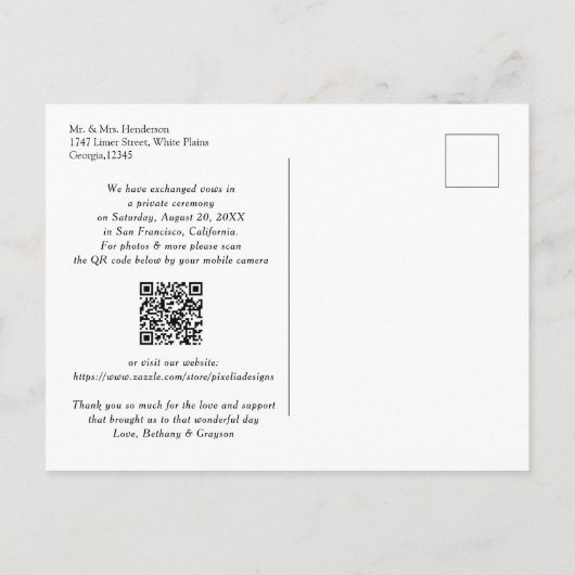 Moderne Botanische Greenery QR code foto bruiloft  Aankondigingskaart (Achterkant)