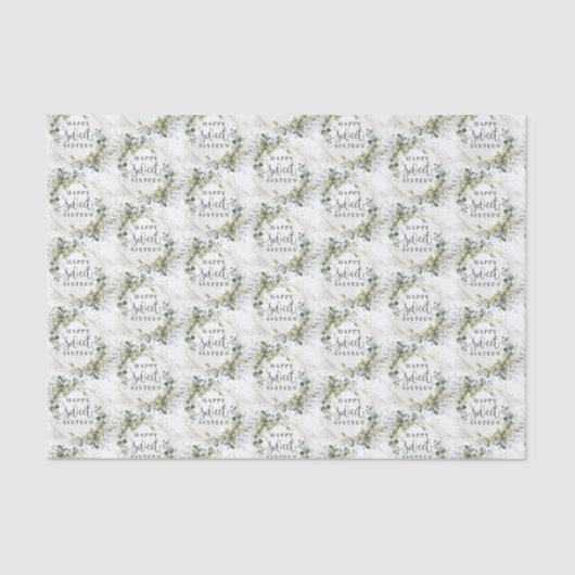 Moderne botanische groen blad goud 16e verjaardag tissuepapier (Voorkant)