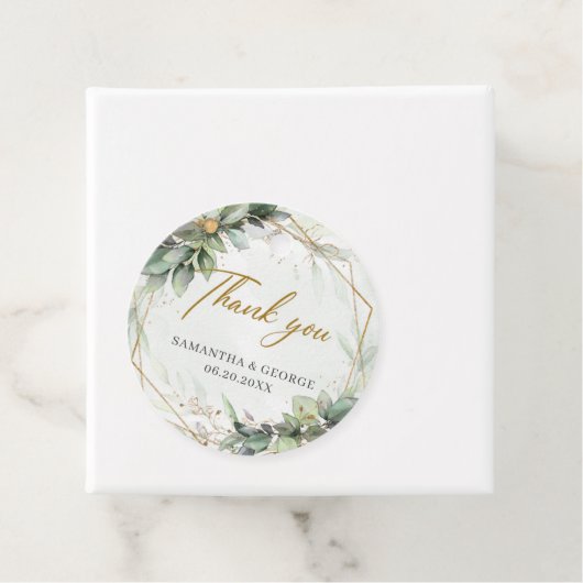 Moderne botanische groen blad gouden lijst bruilof bedankjes labels (In situ)