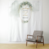 Moderne botanische groen blad gouden ovale achterg wandkleed (In situ)