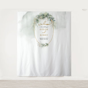 Moderne botanische groen blad gouden ovale achterg wandkleed