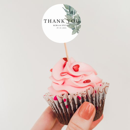 Moderne botanische groen bruiloft dank u ronde sticker