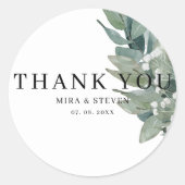 Moderne botanische groen bruiloft dank u ronde sticker (Voorkant)