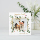 Moderne botanische groen foto Joyeux Noel Feestdagenkaart (Staand voorkant)
