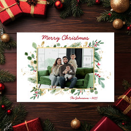 Moderne Botanische Groen Foto Vakantie Kaart