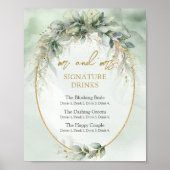 Moderne botanische groen gouden drinken poster (Voorkant)