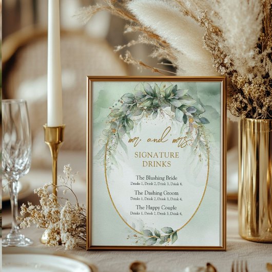 Moderne botanische groen gouden drinken poster