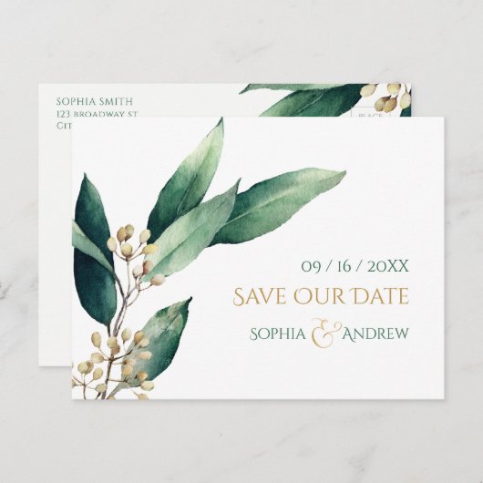 Moderne, botanische groen-roestvast, behalve de da aankondigingskaart (Voorkant / Achterkant)