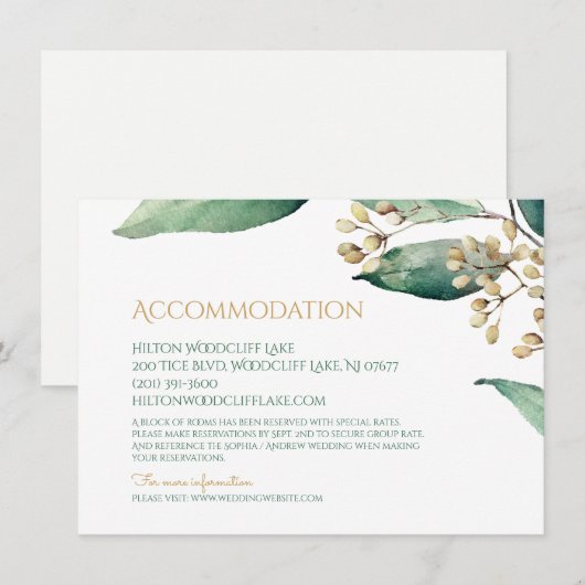 Moderne botanische groen rustieke accommodatie informatiekaartje (Voorkant / Achterkant)