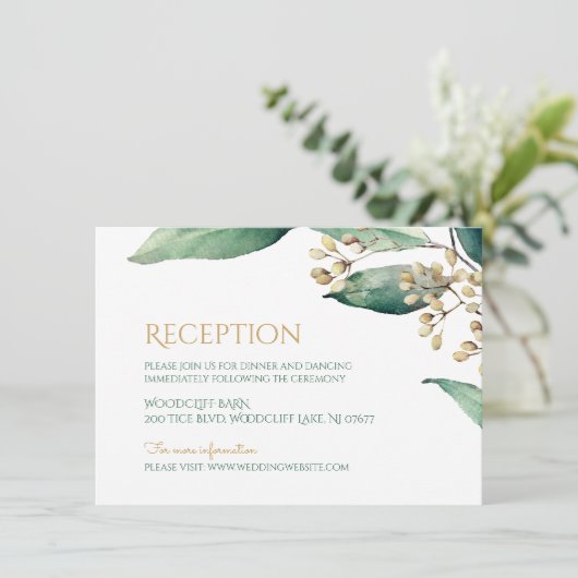 Moderne botanische groen rustieke bruiloft recepti kaart (Staand voorkant)