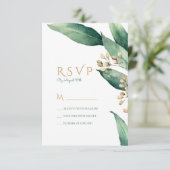 Moderne botanische groen rustieke bruiloft RSVP Kaartje (Staand voorkant)
