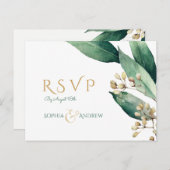 Moderne botanische groen rustieke bruiloft RSVP Uitnodiging Briefkaart (Voorkant / Achterkant)