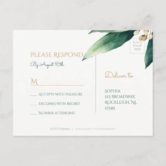 Moderne botanische groen rustieke bruiloft RSVP Uitnodiging Briefkaart
