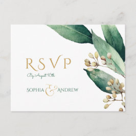 Moderne botanische groen rustieke bruiloft RSVP Uitnodiging Briefkaart