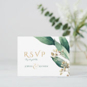 Moderne botanische groen rustieke bruiloft RSVP Uitnodiging Briefkaart (Staand voorkant)