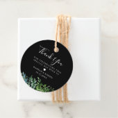 Moderne Botanische Groen Zwarte Bruiloft Bedankjes Labels (In situ)