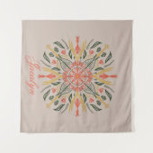 Moderne botanische groene boho oranje mandala naam wandkleed (Voorkant (horizontaal))
