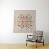 Moderne botanische groene boho oranje mandala naam wandkleed (In Situ (horizontaal))