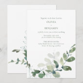 Moderne botanische groene eucalyptusbruiloft kaart (Voorkant / Achterkant)