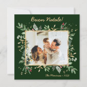 Moderne botanische groene foto Buon Natale Feestdagenkaart (Voorkant)