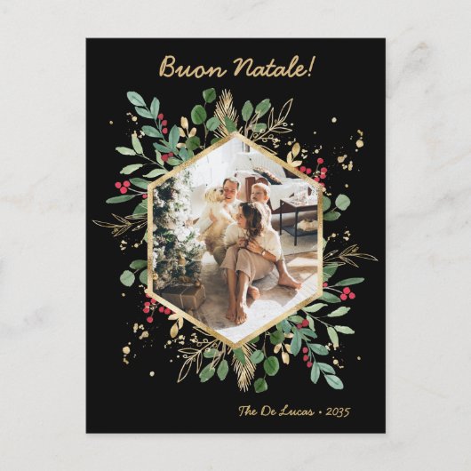 Moderne botanische groene foto Buon Natale Feestdagenkaart (Voorkant)