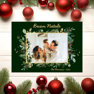 Moderne Botanische Groene Foto Buon Natale Feestdagenkaart