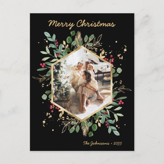 Moderne botanische groene foto feestdagenkaart (Voorkant)