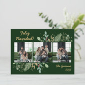 Moderne botanische groene foto Feliz Navidad Feestdagenkaart (Staand voorkant)