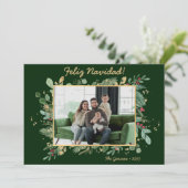 Moderne botanische groene foto Feliz Navidad Feestdagenkaart (Staand voorkant)
