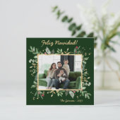 Moderne botanische groene foto Feliz Navidad Feestdagenkaart (Staand voorkant)
