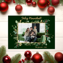 Moderne botanische groene foto Feliz Navidad