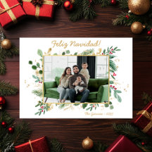 Moderne botanische groene foto Feliz Navidad