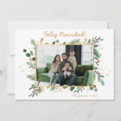 Moderne botanische groene foto Feliz Navidad Feestdagenkaart (Voorkant)